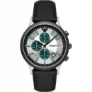 Emporio Armani Renato Chronograph Silver Dial Black Leather Strap Watch for Men - AR11473